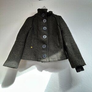 Soia & Kyo Womens Wool Blend Herringbone Tweed Jacket Elbow Patches Medium Black